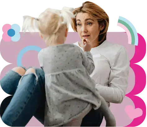 woman and a child talking