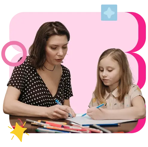 woman and a young girl writing