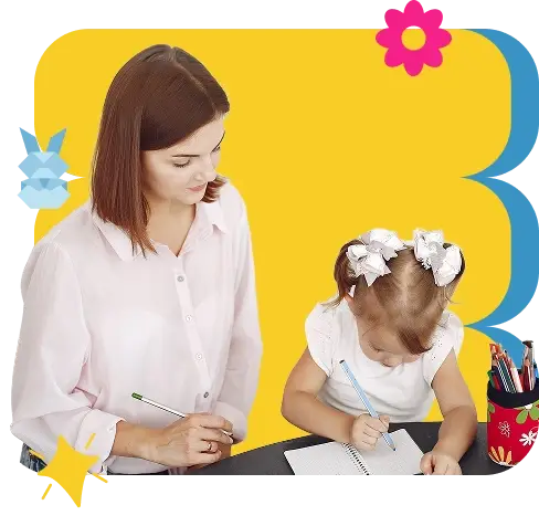 woman observing a young girl writing