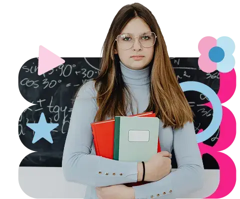 girl with eye glasses holding books