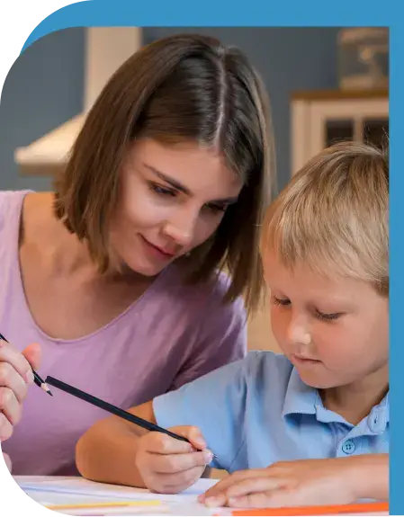 woman checking a child writing