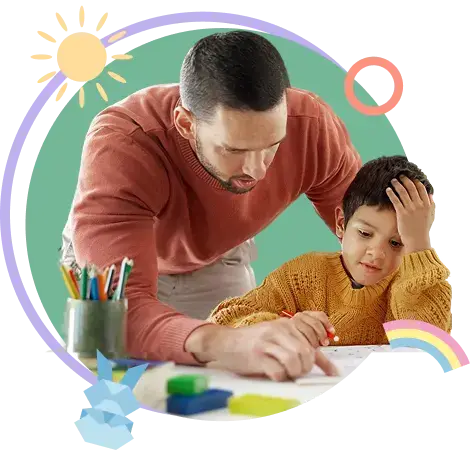 a man helping boy with homework