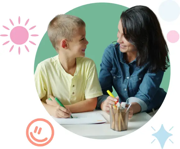 child and woman talking