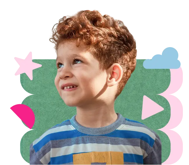 child with curly hair looking up