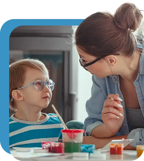 child and woman talking
