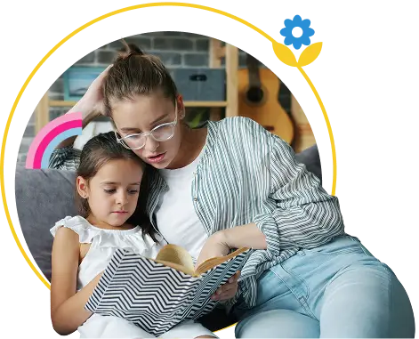 child and woman reading