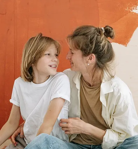 son and mother chatting